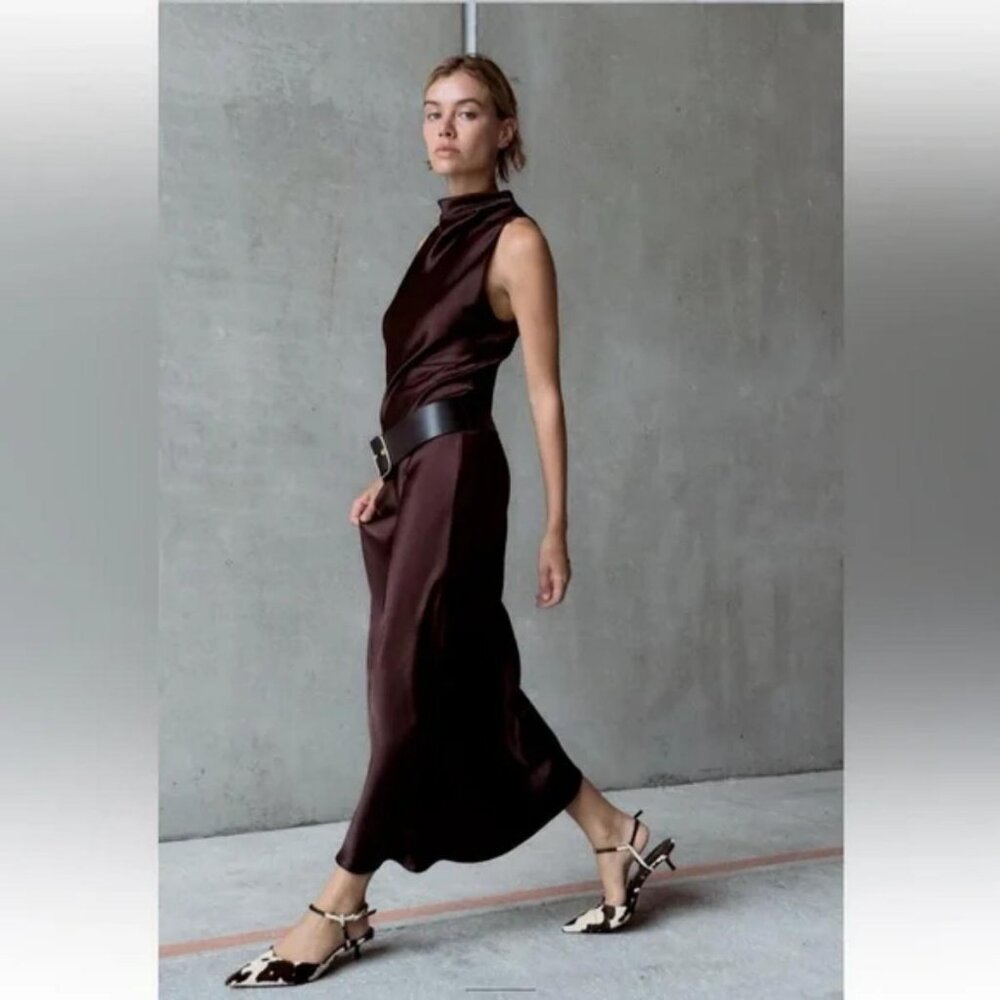 Zara Dark Brown Satin Dress